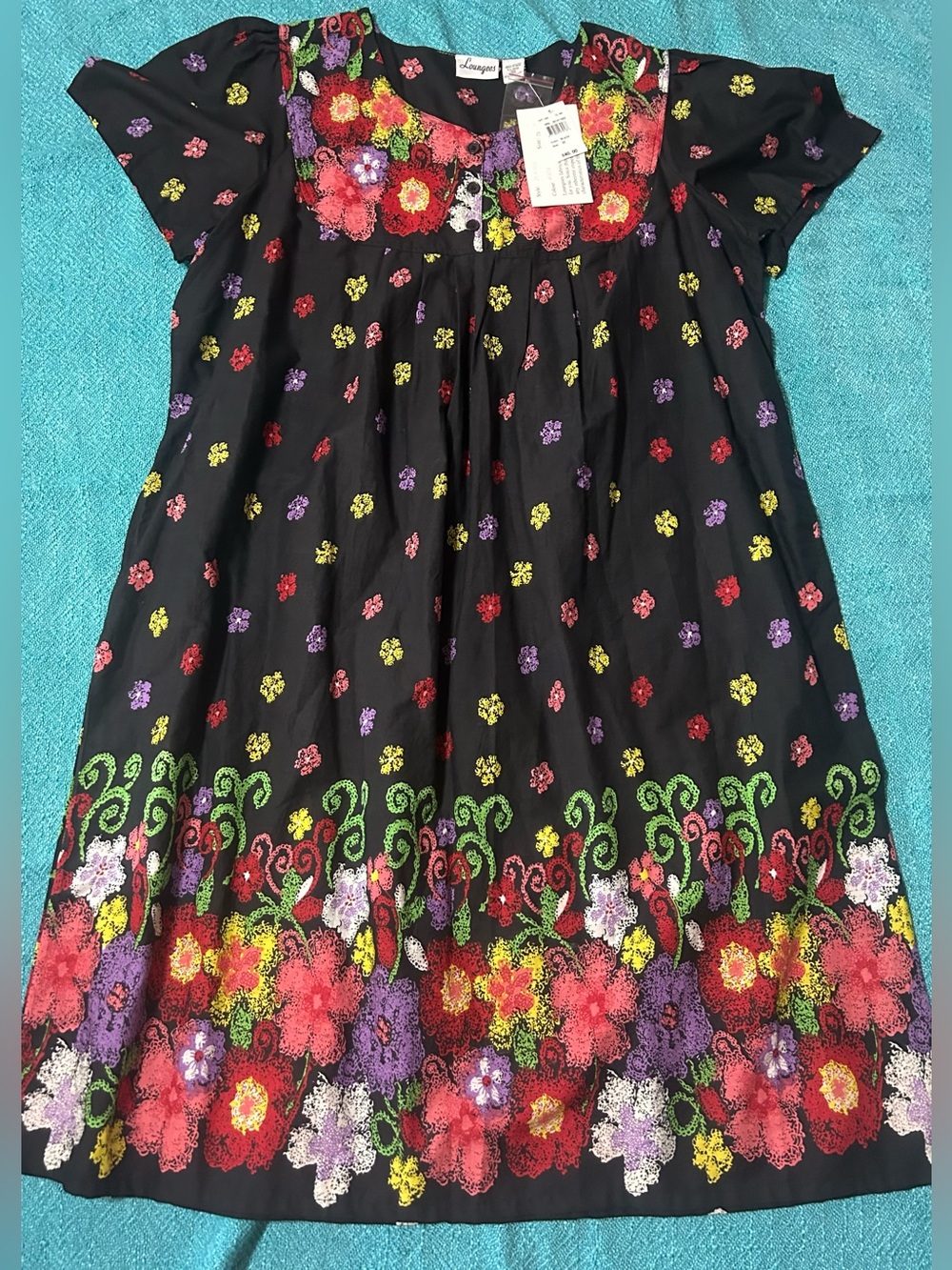 Loungees Floral House Dress Muumuu Caftan 2X 100% Cotton